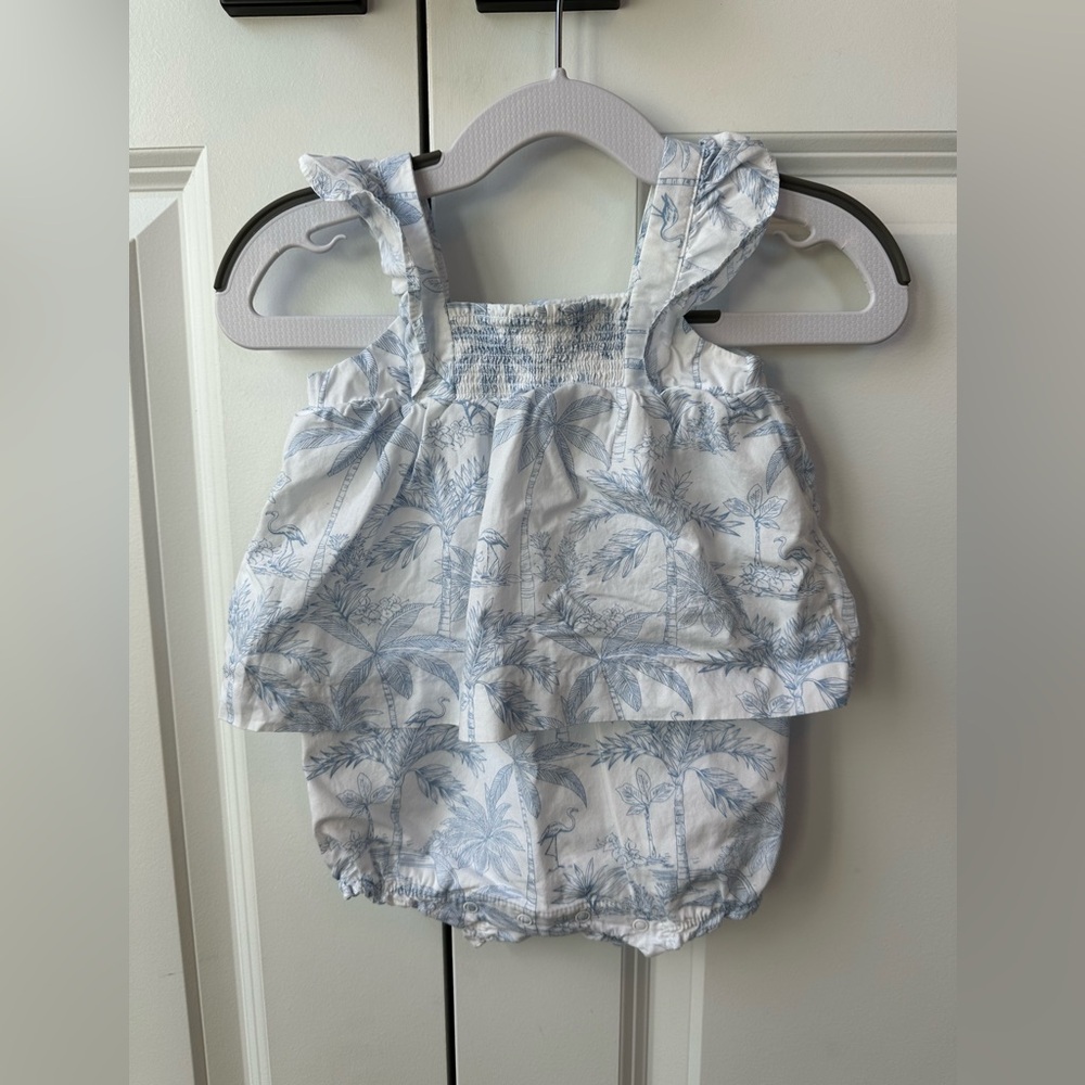Janie and Jack The Flamingo Toile Smocked Baby Romper (Size 3-6 Months)